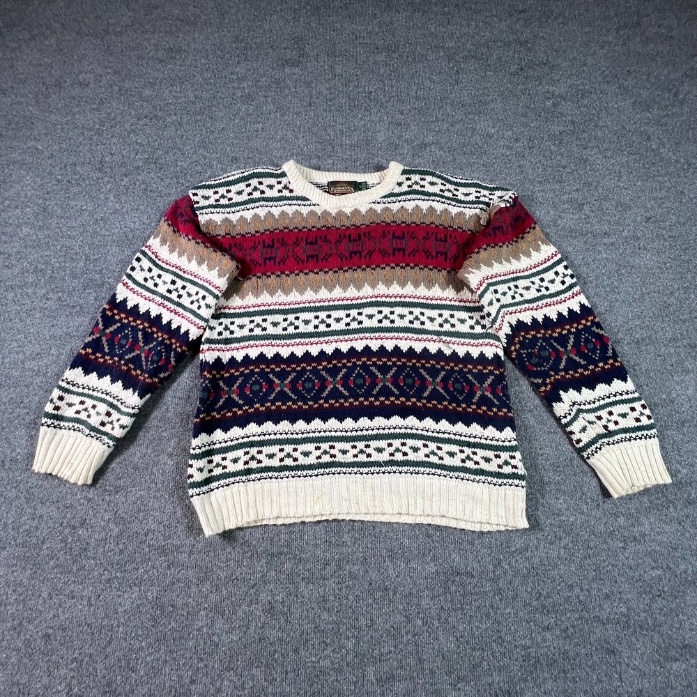 Vintage Greatland Sportswear Sweater Men Large Multicolor Geometric Knit USA 90s